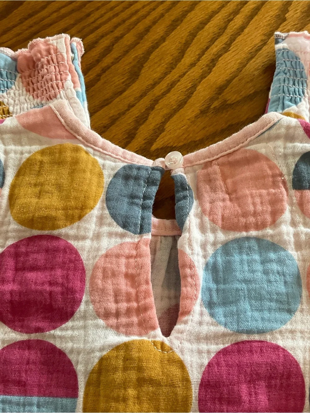 Vintage-Inspired Mud Pie Multi-Color Polka Dot Cotton Ruffle Romper Sz 6-9 Mos.